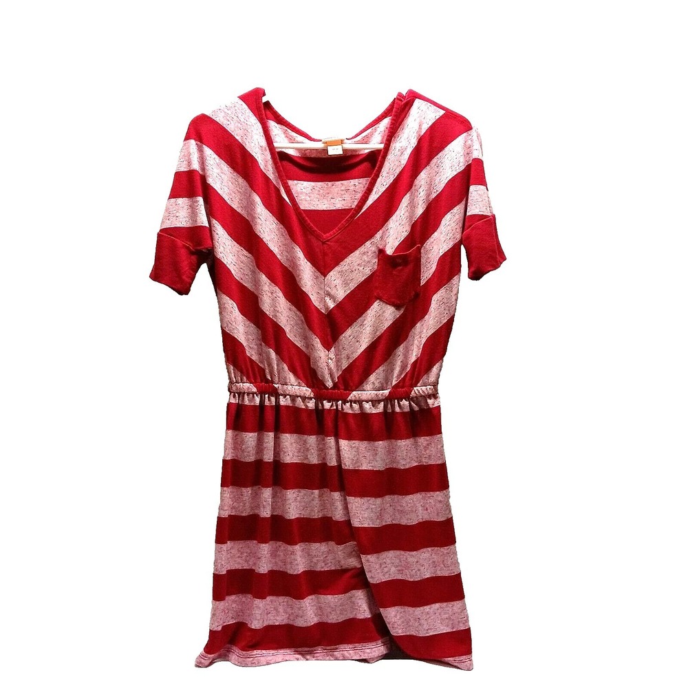 Mossimo Dress Women's Medium Red Pink Striped Short Sleeve T-Shirt Cinched Waist